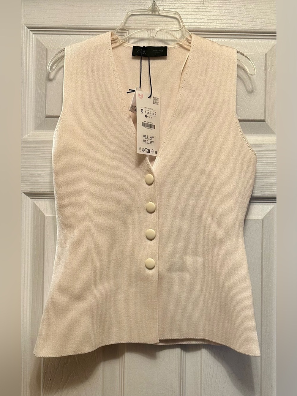Zara Knit Vest Top with Covered Buttons in the shade Ecru (Reference: 2142/006/7